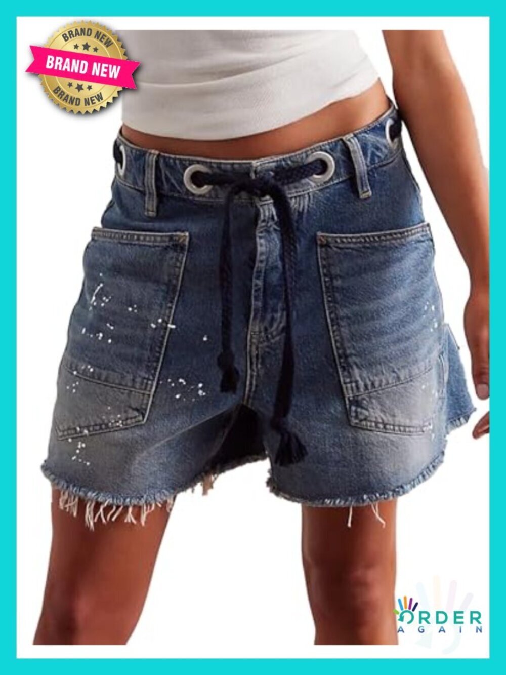 Women's Moxie Barrel Jean Shorts Casual Drawstring Baggy Denim Shorts Raw Hem